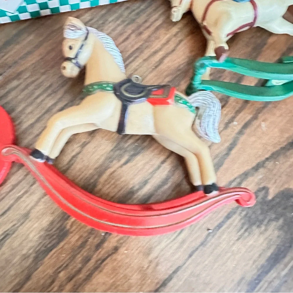 Vintage Rocking Horse Christmas Ornament Set & Pencil box